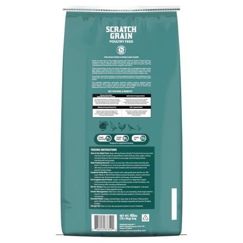 Scratch Grain for Chickens & Wildlife, 40lb, Made in USA | Natural Whole Grains, Supports Foraging & Energy, Encourages Pecking & Activity, Ideal for Mixed Poultry Flock - size: 40lb (Pack of 1), style: Scratch Grain