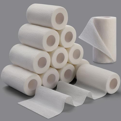 TOBWOLF 12PCS Self Adhering Bandage, 4" x 5yd Cohesive Elastic Bandage Wrap | Breathable & Non-Woven Fabric, Elastic Bandage Tape, Protective Vet Wrap for Outdoor Hunting Rifle Knife Handles - size: 4" x 5yd
