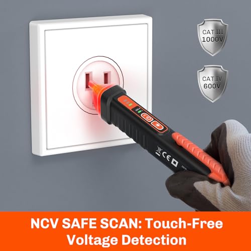 Non Contact Voltage Tester Pen, AC 12/48-1000V Electric Tester Pen | Electrical Tester Pen, Dual Sensitivity AC Checks, Live/Neutral Wire ID, Audible/Visual Alarm, LED Light, CAT III/CAT IV