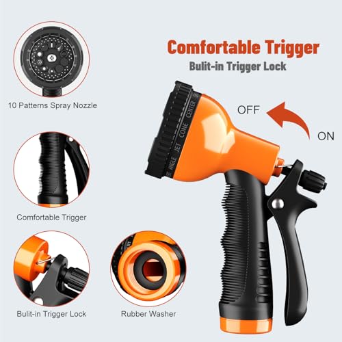 Besiter Garden Hose Nozzle Sprayer 10 Watering Patterns Spray Nozzles Heavy Duty Hose Head Lightweight Hose Attachment Orange - color: Orange