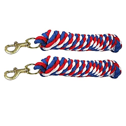 Derby Originals Pair of 10' Patriotic Braided Cotton Lead Ropes with Brass Bolt Snap for Horses and Livestock - Set of 2