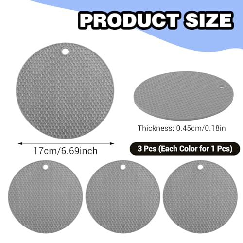 3Pcs Rubber Jar Opener,Round Jar Opener Gripper Pad,Multipurpose Silicone Jars Openers,Non-Slip Coasters for Weak Hands (6.7x6.7inch,Grey) - color: Gray