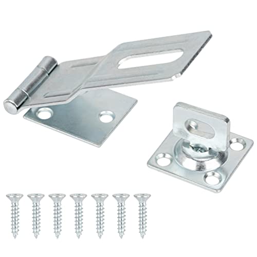 4.5" Swivel Staple Safety Hasps Latches with Twist Knob, Silver 1Pcs | Stainless steel gate door hasp lock, safety packlock clasp brushed finish lock latchs for fence, gate, cabinet, pet cage - color: Silver