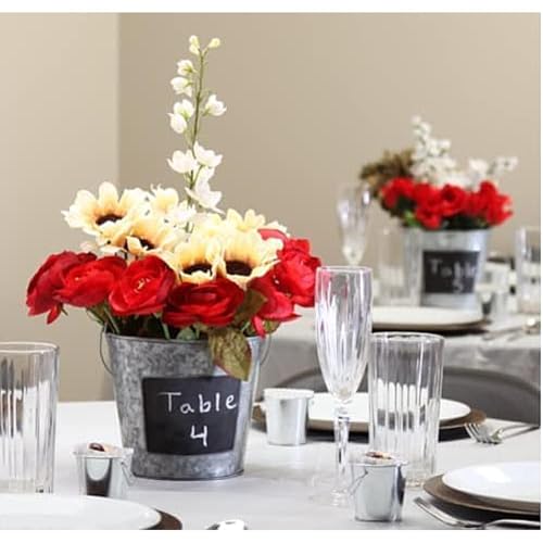 Hosley Set of 2 Metal Pail with Chalkboard and Plastic Liner 7" Dia x 6" H. Ideal Gift for Floral Arrangements Wedding House Warming Floral Planter DIY Craft Home Office Party Garden Patio - size: 2 count