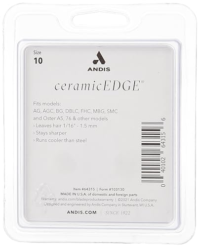 Andis – 64315, Ceramic Edge Detachable Pet Clipper Blade – Carbon-Infused Steel with Sharp Cutting Tech, Runs Cooler & Stays Sharper, Resists Rust & Heat, Size-10 - Fits AG, AGC & BDC Series, Chrome - size: 10 Blade (Pack of 2)