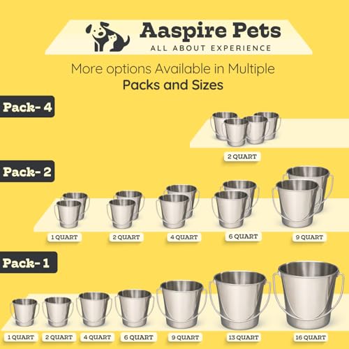 6Qt Stainless Steel Hanging Water Bucket for Dog Kennel 2-Pack | Food & Water Pail, 1.5 Gallon Capacity, Heavy-Duty, Round Design with Carry Handle, Ideal for Dog, Cats, Goats & farm animals - size: 6 Quart (Pack of 2)
