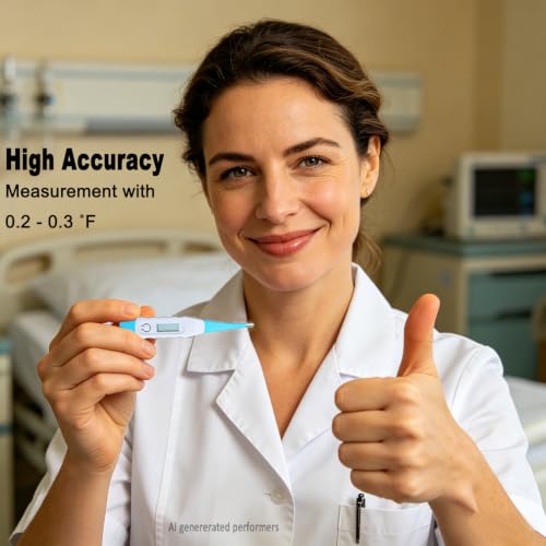 Digital Thermometer，BESTWYA Thermometer for Adult (B, Pack of 4) | Flexible Tip Accurate LCD Reading Oral, Rectal or Under Arm Use