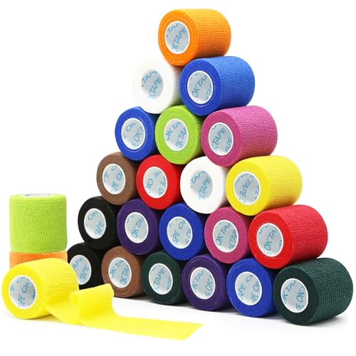 OK TAPE Self Adherent Cohesive Bandages Wrap 24Packs 2" x 5 Yards | Non-Woven Self Adhesive Athletic Sports Wrap Tape Vet Wrap Bandages Tape for Thumb Finger Wrist Ankle (Mix) - color: Mix, size: 2 In x 5 Yards