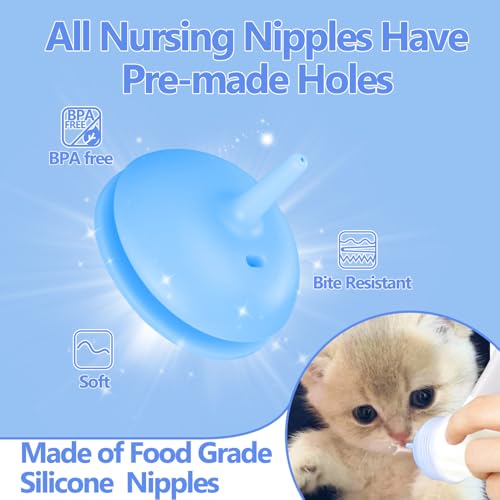 Pet Feeding Bottle,3 Pack Wide Mouth Angled Nursing Bottle, 3 Sizes Nipples with Ventilation Valve Resistant Tearing Perfect for Puppies, Kittens, Small Wildlife（Blue） - color: blue