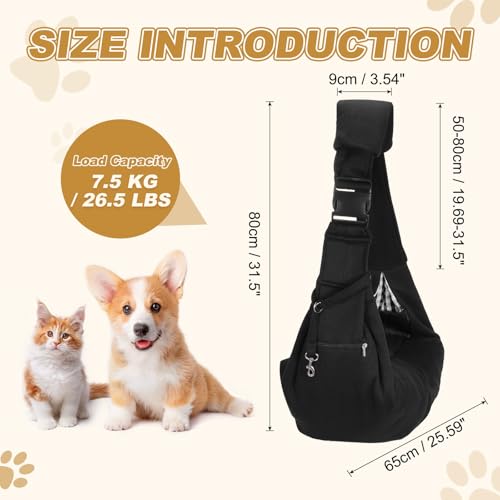 Dog Sling Carrier for Small Dogs and Cats Up to 16.5 Lbs, Breathable with Shoulder Pad Pet Crossbody Shoulder Bag, (Black, 1 Pcs) Intended for Outdoor/Camp/Travel - color: Black