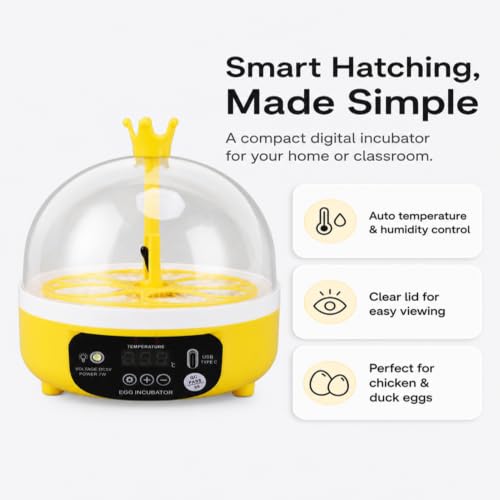 Luqeeg Mini Egg Incubator, Temperature Control Digital Incubators, 4 Eggs Candler Poultry Hatching Machine Eggs Poultry Hatching Machine for Chickens Ducks Pigeons (Manual Turning)