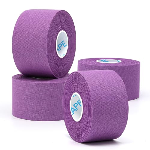 OK TAPE 4 Rolls Athletic Tape, Sports Tape for Injuries, Rigid, Easy Tear | Medical Tape, Wrist Tape, No Sticky Residue, Secure Ankle, Finger, Knee- 1.5inch x 15yards (Purple) - color: Purple-4 Rolls, size: 15 yards