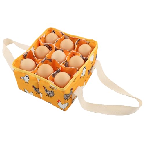 Eggs Collecting Basket, Large Egg Bags with 9 Pouches, Durable Canvas Egg Holder for Duck, Chicken, Goose Eggs(COLOR:Yellow) - color: Yellow