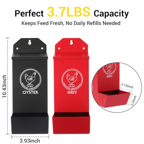 2-Pack Metal Chicken Grit Feeder & Oyster Shell Feeder with Lid - Hanging Gravity Poultry Feeder for Chickens, Ducks, Quail - Rain Proof Chicken Coop Accessories - Wall Mount Chicken Feeders No Waste