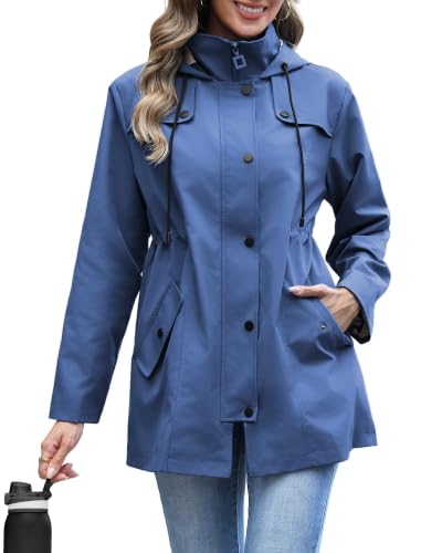 RUMIA Raincoat Women Waterproof Long Hooded Trench Coats Lined Windbreaker Jackets for Women 2026 S-2XL - color: Mistyblue, size: Large