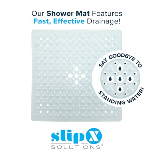 SlipX Solutions 21" Square Non Slip Shower Stall & Bathtub Mat, Clear | Anti Slip Essential Shower Mat For Bathers Of All Ages, 25% Stronger Suction Cups, Soft Underfoot, Machine Washable - color: Clear