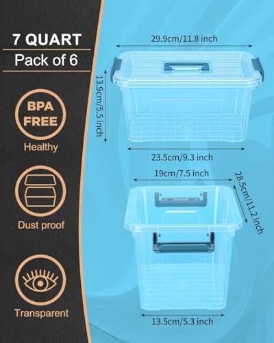 NUMIFUN Plastic Storage Bins with Lids 6 Pack, 7 Quart Storage Containers with Black Buckle Latch, Stackable Storage Containers for Home Pantry Office Classroom Organization, White - color: Clear+White+Black
