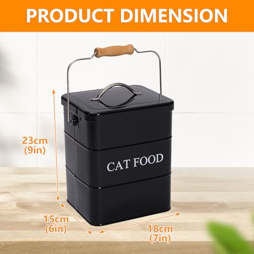 Cat Food Treat Storage Container with lid scoop included - Perfect Farmhouse Cat Food Bin for Kitchen Countertop, Shelf, Decoration Home - Cat Food - Black - color: Black Cat Food