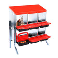 Chicken Nesting Boxes, 6 Holes Metal Chicken Egg Laying Box with Swing Perch and Rollout Egg Collection,for Various Chicken Breeds with Stand - Red 0.6mm - color: Red 0.6mm-6 Holes, size: With Stand