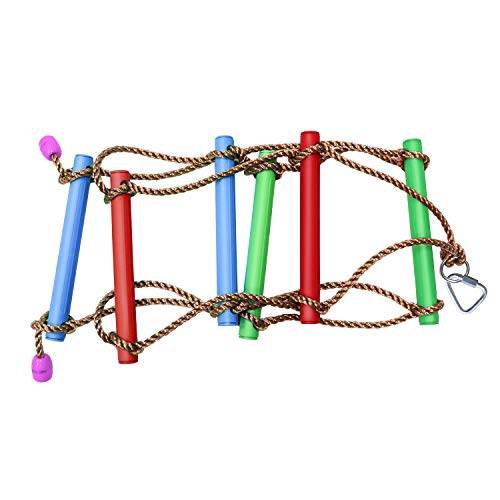 Rainbow Craft 6.6FT Ninja Rope Ladder, PP Material, Kids Obstacle Course | 220lbs Capacity, Ages 3-12, Portable with Hooks, Fits Swing Sets & Slacklines, Backyard Ninja Warrior Training
