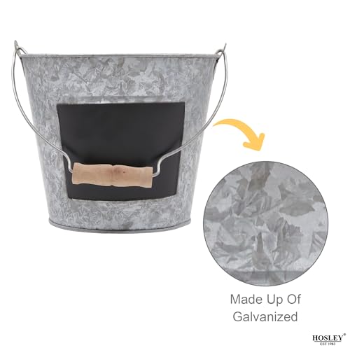 Hosley Set of 2 Metal Pail with Chalkboard and Plastic Liner 7" Dia x 6" H. Ideal Gift for Floral Arrangements Wedding House Warming Floral Planter DIY Craft Home Office Party Garden Patio (Pack of 2) - size: 2 count (Pack of 2)
