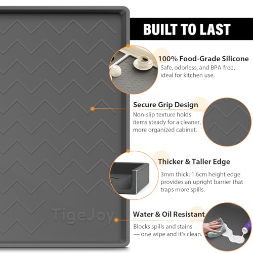 TigeJoy Under Sink Mats for Kitchen Waterproof 25" x 19", Cabinet Liner | Leak-Proof Silicone Mat Sink Protector, Kitchen Essentials Organizer and Storage,Boot or Shoe Tray, Pet Feeding Mat - color: Black, size: 19"W x 25"L