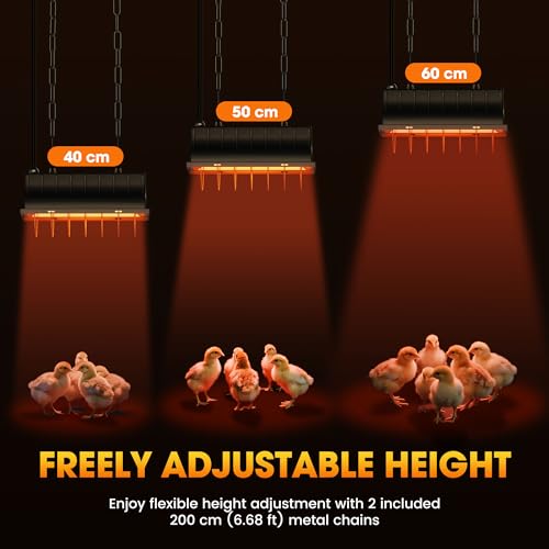 Heat Lamp for Chickens, Halogen Chicken Heat Lamp for Young Poultry, Safe Infrared Chicken Coop & Brooder Heater, Infinite Temperature Control, 50-250W, Even Heating, Adjustable Height, Gray