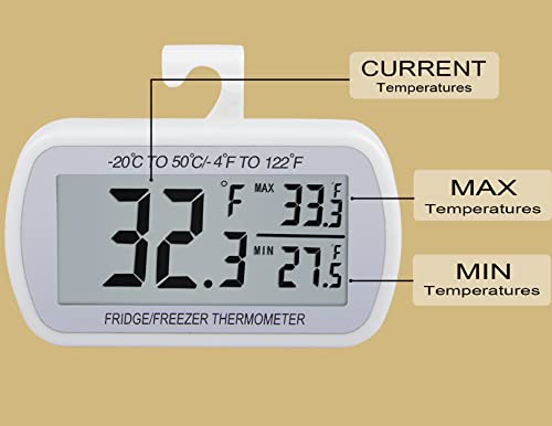 AEVETE 2 Pack Waterproof Digital Refrigerator Thermometer Large LCD, Freezer Room Thermometer with Magnetic Back, No Frills Easy to Read | Fridge freezer room thermometer with magnetic Back, no Frills easy to read