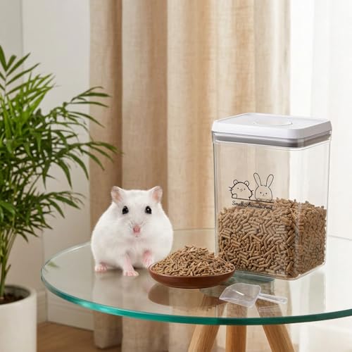 Pet Treat Storage Container,Clear Airtight Food Container One Button Opening Food Containers,with Handled Lid and Measuring Spoon Clear,for Storage Hamster Sand,Rabbit Food,Rabbit Nuggets Etc