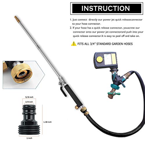 Hydro Jet High Pressure Power Washer-high pressure cleaning tool Extra Long Extendable Wand,Flexible Water Hose Universal Nozzle,Gutter Patio Car Pet Window Cleaning tool black - color: Black