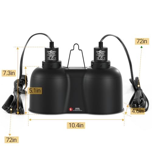 REPTI ZOO Dual Reptile Light Fixture, Max 150W Dual Dome Heat Lamp Fixture with Independent Switches Reptile Tank Accessories UVB Light Fixture (Bulb Not Included)