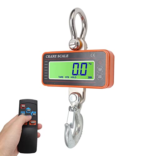 Digital Crane Scale, 1500kg 3000lb Duty Industrial Hanging Scale, with Remote Control LED Display, Remote Control Range 20m, for Measuring Weight(Orange)