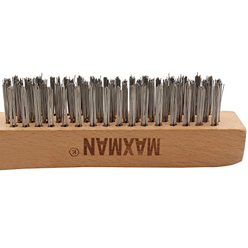 MAXMAN Wire Brush, Heavy Duty Stainless Steel Wire Brushes for Cleaning Rust, Grill Brush, Steel Brush for Paint Removal, Welding, Stiff Bristle Metal Brush with 10" Long Beech Handle, Large, 2Pcs | Heavy Duty Wire Brushes for Cleaning Rust, Stiff Bristle
