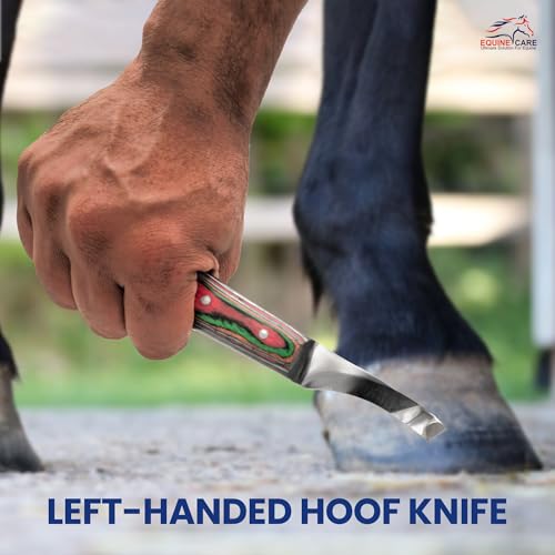 Farrier Hoof Knife (Left-Handed) | Razor Sharp J2 Stainless Steel Blade, Ergonomic Handle | Professional Grade Precision Tool for Horse, Cow, Goat & Livestock Hoof Trimming & Shoeing. | Farrier hoof knife for horses, goats, sheep and cattle; J2 stainless