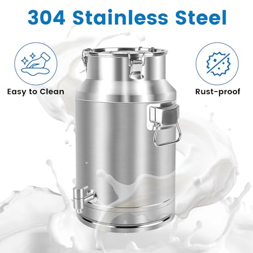 304 Stainless Steel 20 Liter Milk Can, 5.25 Gallon Wine Pail Bucket with Spigot and Sealed Lid, Heavy Duty - size: 20L