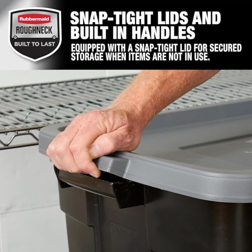 Rubbermaid Roughneck Tote 31 Gallon Stackable Storage Container with Stay Tight Lid & Easy Carry Handles, Black/Cool Gray (3 Pack) - size: 31 Gal - 3 Pack