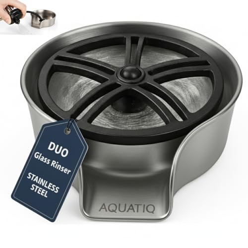 AquaDuo Glass Rinser and Kitchen Sink Sprayer Combo, Stainless Steel Cup Washer, Cup Cleaner, Bottle Washer, Bar Sink Attachment, Pull out Sprayer, Brushed Nickel - color: Brushed Nickel (Stainess Steel)