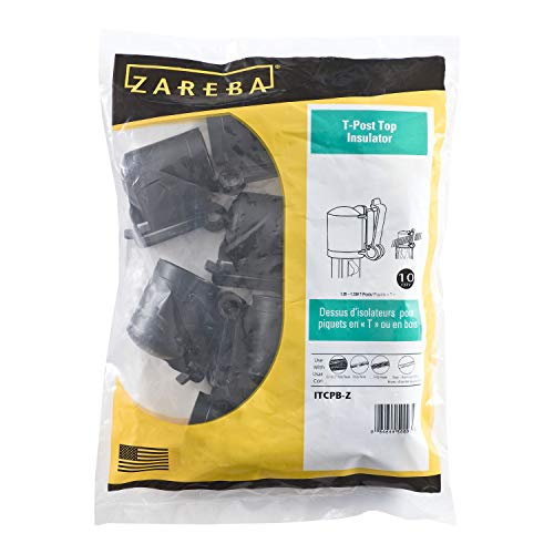 Zareba T-Post Safety Cap and Insulator for Electric Fence, 10 Pack | Black Safety Caps for 1.25 and 1.33 T-Posts, Livestock Protection, Accommodates Any Gauge Wire, Farm Fencing Supplies - size: 10 Pack