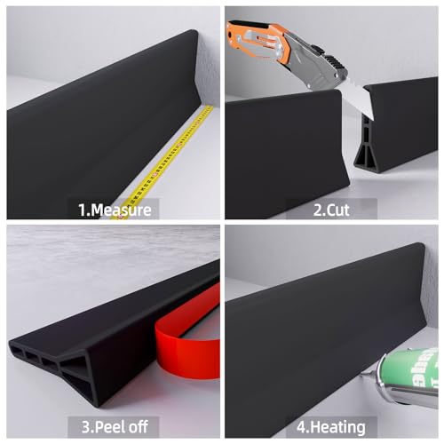 Raycity 3"H Shower Threshold Water Dam, Shower Water Guard, 74 Inch, Black | Silicone Rubber Water Stopper for Walk in Shower, Water Barrier, Prevent Leaks, Suitable for Bathroom, Kitchen - color: Black, style: 74 inch