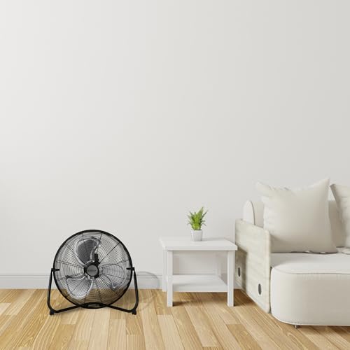 Hurricane Pro High Velocity Floor Fan, 3 Speeds, Black, 20in, 2 Pack | Corded Electric Air Cooling Unit w/ 5300 CFM Airflow for Home, Greenhouses, Garages, Gyms & Workshops