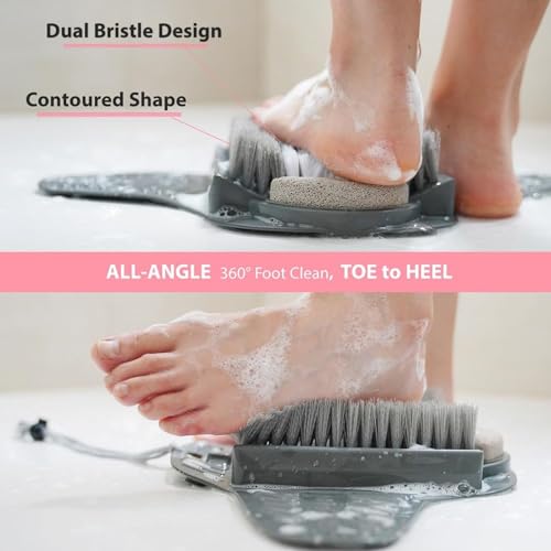 Efforest Shower Foot Scrubber Mat with Pumice Stone - Cleans, Smooths & Removes Dead Skin on Foot Without Bending, Foot Callus Remover with Non-Slip Suction Cups, Foot Scraper for Shower & Bathtub - color: Gray
