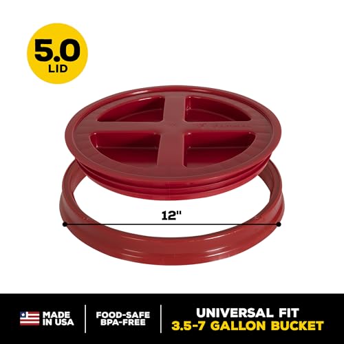 GAMMA2 Gamma Seal Lid - Pet Food Storage Container Lids - Fits 3.5, 5, 6, & 7 Gallon Buckets, Red, Made in USA - color: Red, size: Fits 3.5, 5, 6, & 7 Gallon Buckets