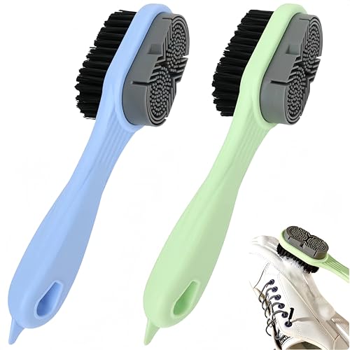 Cleaning Shoe Brushes Double-Sided Shoe Brush for Cleaning Soft bristled Silicone Brush Shoe Cleaner Brush Shoe Scrubbing Brush Multifunctional Long Handle Shoe Brush Scrub-2 Pack