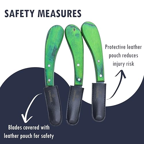 Professional Hoof Knife – Premium Stainless Steel Farrier Knife with Green Wooden Handle | Sharp Hoof Trimming Tool for Horses, Goats & Livestock | Left/Right Hand and Double Edge Use