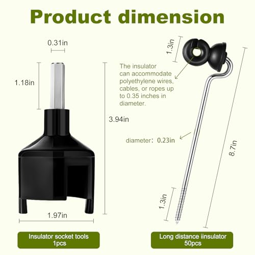 50 Pcs Black Electric Fence Wire Screw-in Insulator and 1 Insulator Socket Tool Labor-Saving Fence Ring Post Wood Post for Tape Rope Electric Wire Animal Agricultural Garden(Classic) - style: Classic