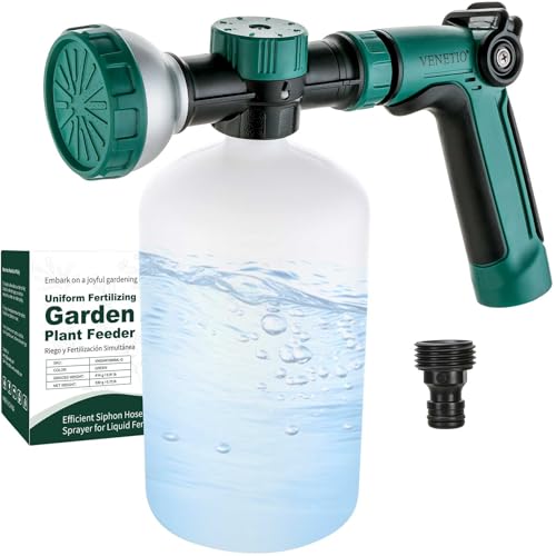 VENETIO 8-Dial Hose End Sprayer for Liquid Fertilizer/Soap | Precision Lawn, Yard & Garden Feeder with 34oz Bottle for Uniform Fertilizing and Watering Plants | Hose Attachment Nozzle Spray Gun - style: Lawn & Garden Feeder (34 oz)