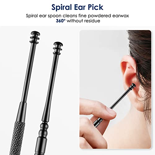 Ear Wax Removal Kit Ear Wax Cleaner Ear Wax Remover Black | 6 Pcs Ear Cleaner Stainless Steel Ear Cleaning Kit Spoon and Curette for Adults Reuse Daily Home and Travel Use - color: Black