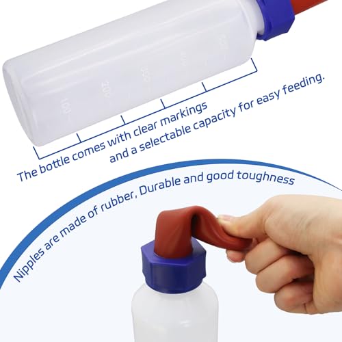 2 Pack Calf Nursing Bottle 500ml, Livestock Feeding Bottle for Orphaned | Rubber Nipple No Latex Chew Resistant, Calf Lamb Pig Puppy Kitten Goat Sheep Farm Animal Supplies (500ml) - size: 500ml
