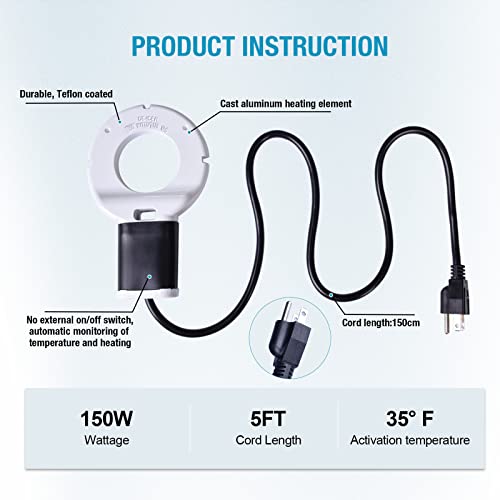 150W Chicken Waterer Heater, Cast Aluminum Utility De-Icer | for Max 15Gal, 5FT, Non-Conductive, Anti-Rust, Heated Chicken Waterer, Bird Bath Heater, Livestock Water Heater for Farm - size: 150-Watt(New)