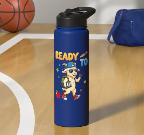 Ready To Learn Goat Student Back To School Kids Boy Girl Stainless Steel Insulated Water Bottle - color: Royal Blue